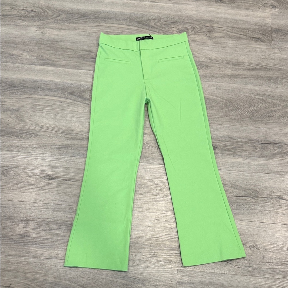 Zara Neon Green Flare-Leg Trousers size medium NWT